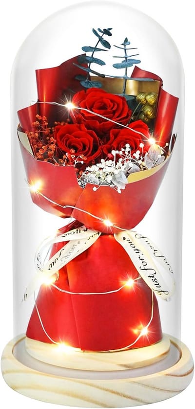 Boeket van Bewaarde Rozen in Glazen Kooi - Perfect Cadeau voor Moederdag, Verjaardagen en Trouwfeesten