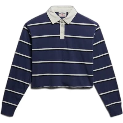 Superdry Athletic Essentials Gestreept Rugby Shirt Blauw Grootte: 38