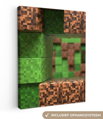 Canvas schilderij 30x40 cm - Wanddecoratie Gaming - Blokken - Gamen - Kinderen - Muurdecoratie game room - Gaming kamer decoratie - Gameroom accessoires - Schilderijen