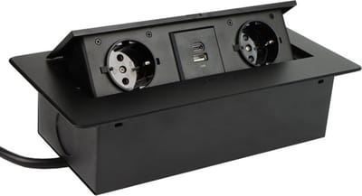 Design Light Kombibox - Stekkerdoos 2 stopcontacten - Inbouw Stekkerdoos USB A & C - Stekkerblok 3 meter kabel - Zwart