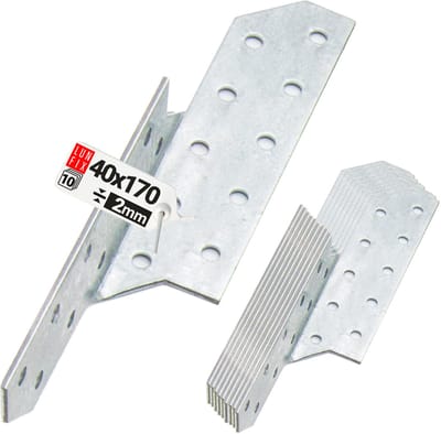 LUN FIX - Sparrenpfettenanker - Verzinkt - 40x170mm - Links - 10 stuks - Schwerlast-Winkelverbinder - Balkenverbinder