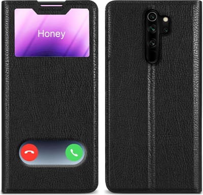 Cadorabo Hoesje geschikt voor Xiaomi RedMi NOTE 8 PRO in KOMEET ZWART - Beschermhoes met magnetische sluiting, standfunctie en 2 kijkvensters Book Case Cover Etui