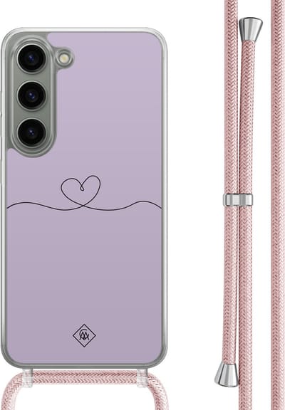 Casimoda® hoesje met rosegoud koord - Geschikt voor Samsung S23 - Hart Lila - Afneembaar koord - TPU/polycarbonaat - Paars