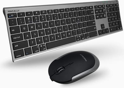 Macally ACEBTKEYSGCB Draadloze Bluetooth toetsenbord en muis combo - Spacegray - US (QWERTY) toetsenbord met zwarte toetsen - Muis met stille knoppen