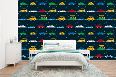 Behang - Fotobehang Patronen - Auto - Ruimte - Kind - Jongens - Kinderen - Kids - Breedte 400 cm x hoogte 240 cm