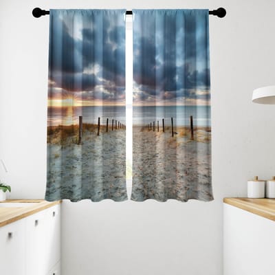 2 pièces, Rideaux Décoratifs Fenêtre Scène de Plage Coucher de Soleil Océan, Pour Salon Chambre à Coucher Salle à Manger Cuisine Décoration Intérieure Ferme W50H130(CM)x2pcs&Rod Pocket gray