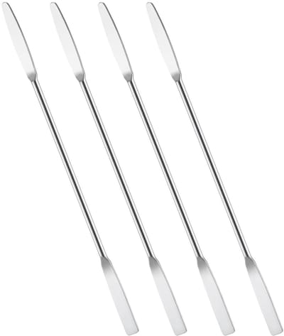 4 stuks roestvrijstalen mini-laboratoriumspatels, dubbele uiteindelijke spatel met vierkante en ronde punt, ideaal voor het mengen van cosmetica, voor keuken en laboratorium (15 cm) (4)