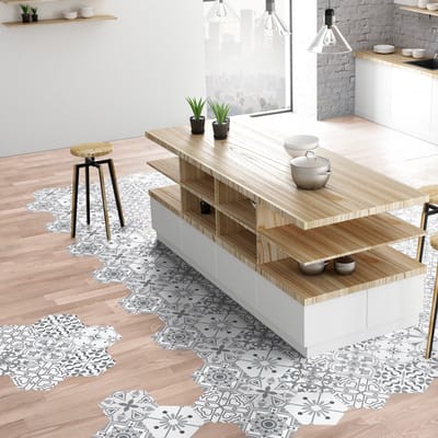 Antislip vloerstickers met beschermlaag - FABIANO zeshoekige vloertegels - 60x135cm - 10 zeshoekige stickers 30x26cm