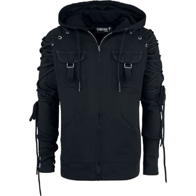 Gothicana by EMP - Gothic Trui met capuchon - Schwarze Kapuzenjacke mit Schnürung - S tot XXL - voor Mannen - zwart