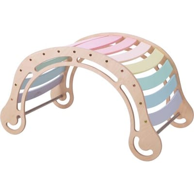 KateHaa Houten XXL Klimboog Rocker met Klimwand Pastel - Klimrek - Houten Montessori Speelgoed
