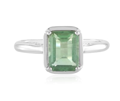 Cavill - 925 Sterling Zilver Damesring met Platina Coating - 1,86 ct Groene Fluoriet - Achthoekig Filigraan Design - Elegante Handgemaakte Ring