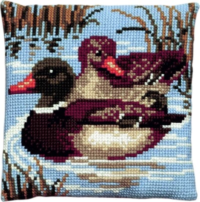 Pako borduurpakket -kruissteekkussen eenden-geprint stramien - 003.089 -DIY kit