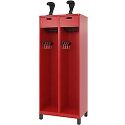 C+P Evolo brandweerkast, model PRAKTUS, 2 compartimenten, H 1950 x B 800 x D 500 mm, poten, vuurrood RAL 3000