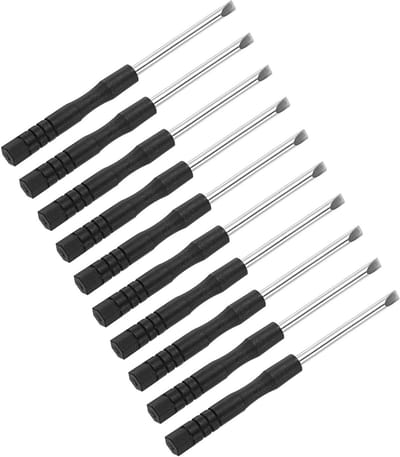Kleine platte schroevendraaier 3mm, 80mm lang, carbon staal met antislip handvat - ideaal voor brillen, horloges en laptops, set van 10 stuks