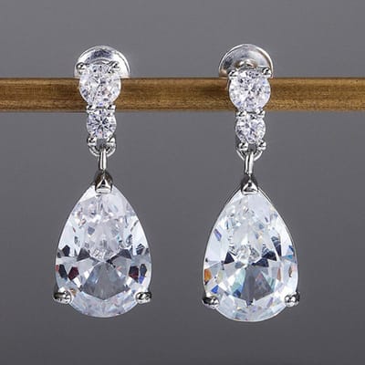 Sterling Zilver AAA Zirkonia Waterdruppel Bedel Hangende Oorbel voor Vrouwen Trouwring Sieraden Wit/Paars Hoge Kwaliteit