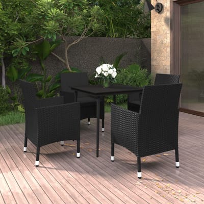 vidaXL - 5-delige - Tuinset - met - kussens - poly - rattan - en - glas