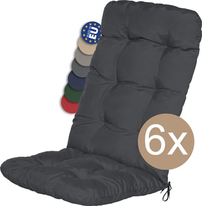 Beautissu Flair HL – Set van 6 Tuinstoelkussens Hoge Rug – 120x50 cm – Grafiet Grijs – Tuinkussen in Matraskussen Kwaliteit
