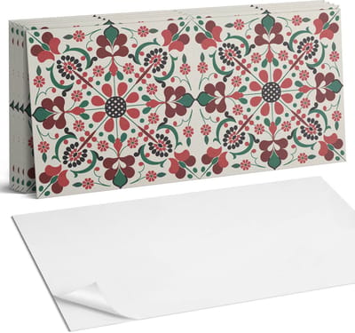 Coloray Plaktegels - Bloemenpatroon met symmetrie Wandtegel Zelfklevend - 60 cm x 30 cm - Rood Plaktegels - 6 stuks - Rechthoek PVC Tegels - Plaktegels Keuken - Zelfklevende Vloertegels Badkamer - Vinyl Tegels - Zelfklevende Wandtegels