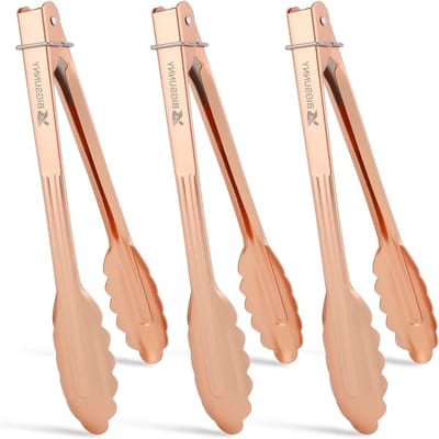 Keuken Tangen 9 Inch voor Koken en Serveer - RVS en Aluminium Set van 3 (Roze Goud) - Ideaal voor BBQ, Salades en Grillen