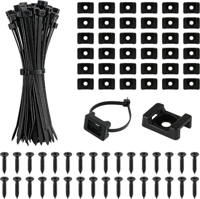 Kabelbinder-houderset met bevestigingsbasis, 100 stuks zwarte nylon kabelbinders 150 mm en M4 x 16 schroeven voor efficiënt kabelmanagement en organisatie