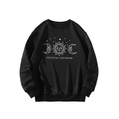 Sweater Heren - Zwarte Streetwear Trui Unisex - Celestial Sun Moon Print - 3XL