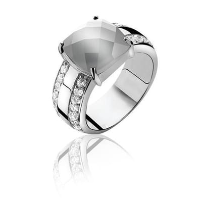 Zinzi - Zilveren Ring - Grijze Cateye - Zirkonia - Maat 54 (ZIR627-54)