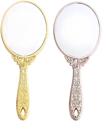 Set van 2 Handspiegels met Retro Patroon, Draagbare Ovalen Spiegels voor Make-up en Haarstyling, Ideaal voor Vrouwen en Meisjes
