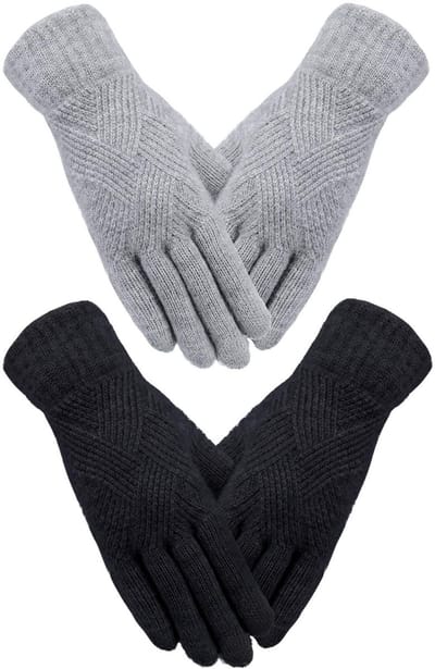 aladdien - Dames Winterhandschoenen - Touchscreen Functie - Zwart en Lichtgrijs - Gebreid Design - Elastisch en Warm - Geschikt voor Winterse Activi..