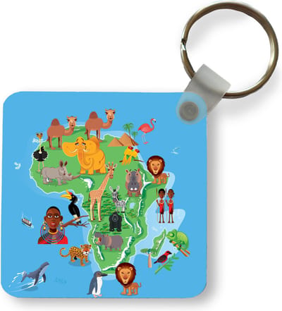 Sleutelhanger - Uitdeelcadeautjes - Een illustratie van een kaart van Afrika met de Big Five - Plastic