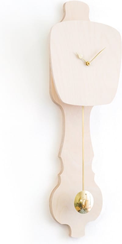 KLOQ - Wandklok met Pendule - Batterijen Inbegrepen - Wanddecoratie - Quartz Beweging - Niet-Tikkend Batterij Aangedreven - Blank Hout en Glimmend Goud - Groot