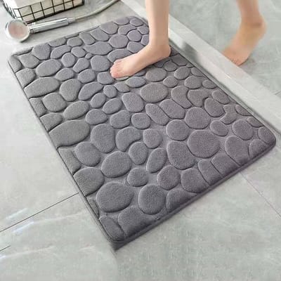 KZQ Memory Schuim Badmat Keien Patroon Badkamer Mat Sneldrogend Hoog Absorberend Antislip Machinewasbaar Donkergrijs 50x80 cm