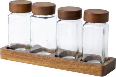 House of Husk Glazen Kruidenpotjes met Venster - tot 100 Gram Kleine Voorraad Potjes - Kruiden Organizer - 4 Stuks - Zwart
