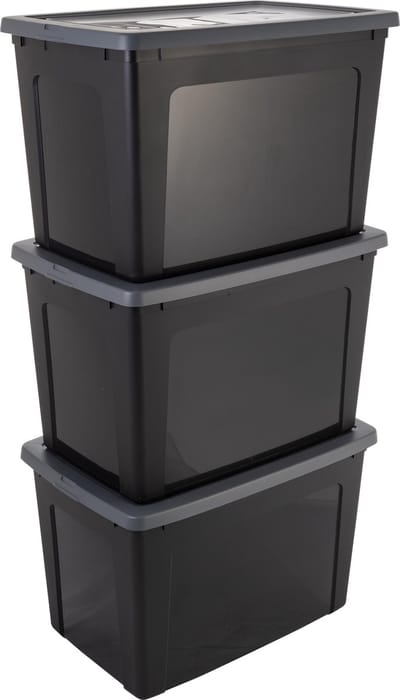IRIS Clearbox Opbergbox - 70L - Kunststof - Zwart/Grijs - Set van 3