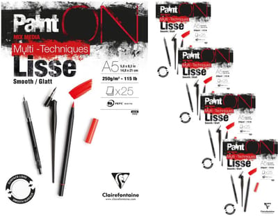 Clairefontaine - Paint ON - Multi-Techniek Pad - Tekenpapier - Schilderpapier - Glad - A5 - 250 g - 25 vel - 4 pack