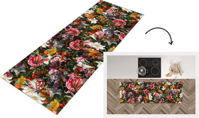 Keukenloper - Loper keuken - Bloemen - Vlinder - Patroon - 150x50 cm - Keukenloper vinyl