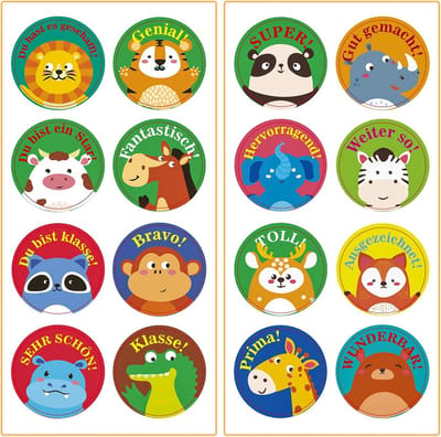SnelShoppen - 1000 Pcs Dieren Stickers voor Kinderen - School Motivatie Stickers - Zelfklevend - Onderwijs Beloningsstickers - 2.5 cm Rond