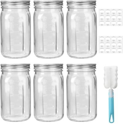 Dailygoods- Weckpot 1000ml - Inmaakpotten - 6 Stuks - Luchtdichte Deksel - Hoogwaardig Glas - Geschikt voor Vriezer en Vaatwasser - Inmaakpot