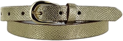 Feestelijke Dames Riem | Smalle Leren Riem | Slangenprint | Kleur: Goud | 2cm breed | Riemmaat: 85cm (totale lengte: 100cm) | 100% echt leer | Nikkelvrije gouden gesp