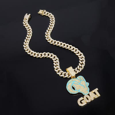 Nieuwe Hip Hop Email Geit Letter Hanger Kettingmet 13mm Cubaanse Ketting HipHop Iced Out Bling Dier Ketting voor Mannen Bedel Sieraden white