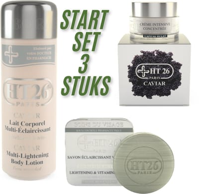 HT26 Caviar Lightening Set – Bodylotion 500ml + Zeep 150g + CREME– Complete Verhelderende Verzorging met Caviarextract – Tegen Pigmentvlekken – Stralende & Egale Huid