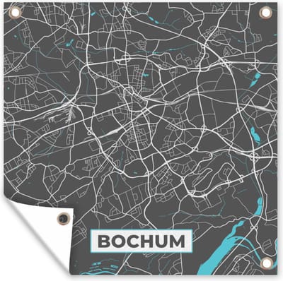 Tuin poster Duitsland – Blauw – Bochum – Stadskaart – Kaart – Plattegrond - 200x200 cm - Tuindoek