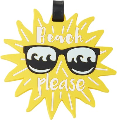 Bagagelabel - Beach please! - Geel, sun - 10.5 x 10.5 Centimeter - Koffer tag - Damesdingetjes