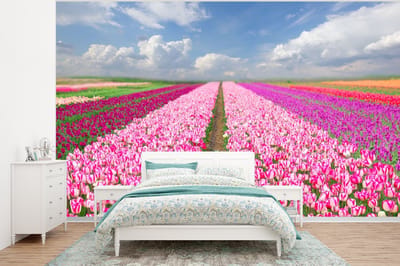 Behang - Fotobehang Tulpen - Zon - Lente - Breedte 400 cm x hoogte 300 cm