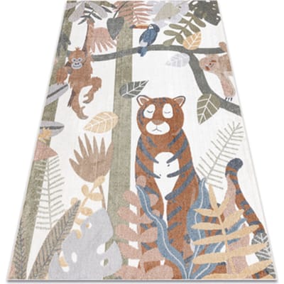 Kleden Rugsx Tapijt BONO 8426 Oerwoud, wilde dieren crème/donk 80x150 cm