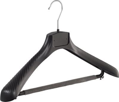 De Kledinghanger Gigant - Mantelhanger - Kostuumhanger - Jassenhanger - Volwassenen - FG45 - 50 Stuks - Kunststof - Zwart - Gebogen Model - Schouderverbreding 6 cm - Broeklat met Schuim - 45 cm - Kledinghanger - Kleerhanger - FG-Serie (FG45/BS_00/50)