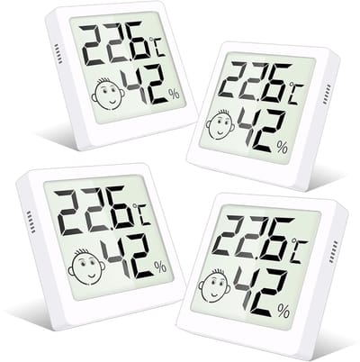 Hygrometer en Temperatuurmeter voor Binnen - 4 Stuks met Smiley Indicator