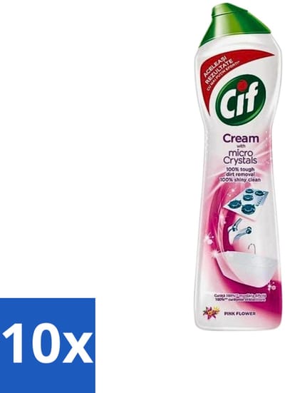 10 x Cif - Badkamer & Keuken - Schuurmiddel - Cream Pink Flower - 500ml - Schuurmiddel Badkamer - Schuurmiddel Keuken - Schuurmiddel - Reinigen - Reinigingsmiddel