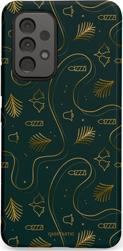 Casetastic hoesje geschikt voor Samsung Galaxy A53 (2022) 5G - Dubbellaagse bescherming - Groene kerst bellen en takken - Fashion Case - Donkergroen Donkergrijs Petrol