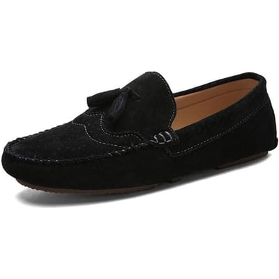 Nieuwe Zomer Suede Leer Heren Loafers Ademende Flats Buiten Heren Schoenen Casual Schoeisel Mannelijk Kwastje Lichtgewicht Mode Schoenen 39 zwart