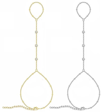 Handketting met vingerring gouden strass vingerarmband vintage gelaagde vingerring armband pols ketting sieraden voor vrouwen en meisjes
